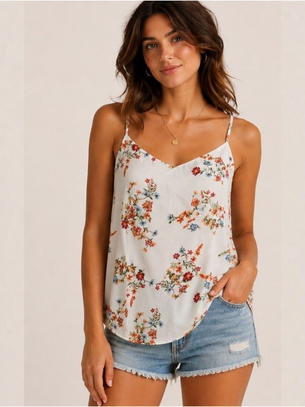 Hippie Rose White Floral Chiffon Spaghetti Strap Top XL